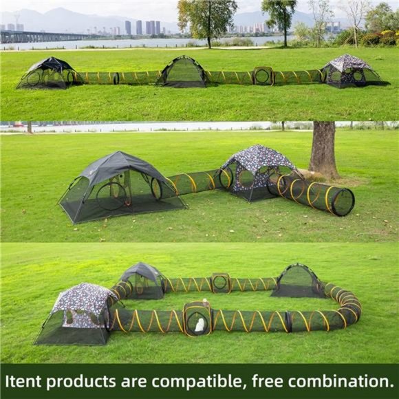 Outdoor Cat Play Tent (X- Large Portable Cat House, Cat Enclosure w/Cat Tunnel) - Picture 5 of 6